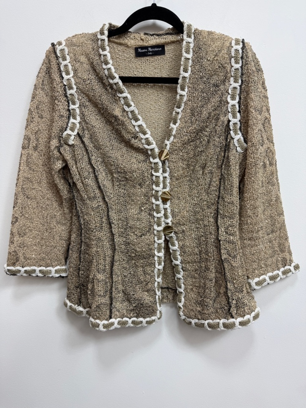 Mason MarcianoTextured Taupe Crochet-Trim Jacket